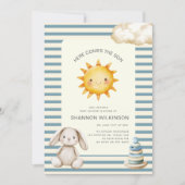 Hier komt de zoon QR-code strepen baby shower Kaart (Voorkant)