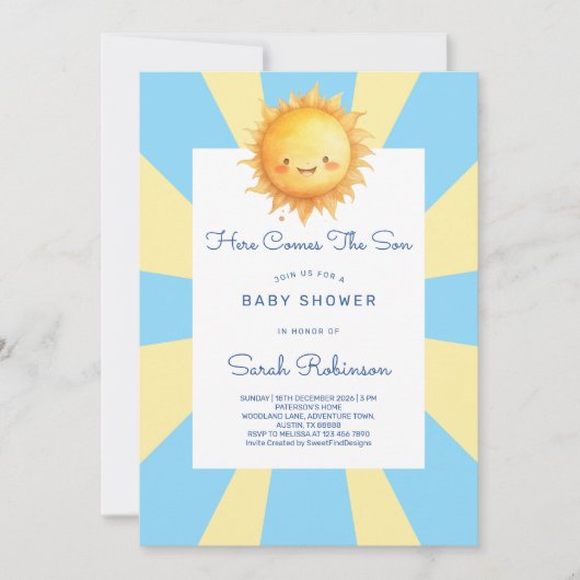 Hier Komt De Zoon Retro Baby Shower Kaart (Voorkant)