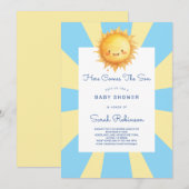 Hier Komt De Zoon Retro Baby Shower Kaart (Voorkant / Achterkant)