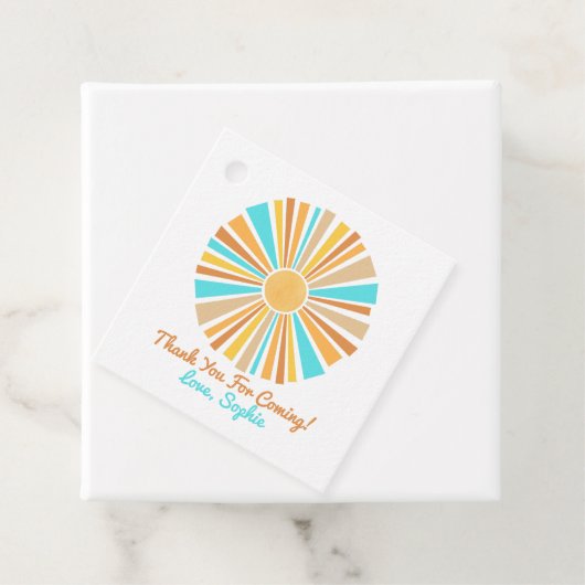 Hier komt de zoon, Retro Boho Rainbow Bedankjes Labels (In situ)