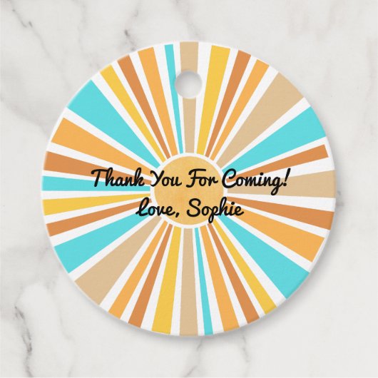 Hier komt de zoon, Retro Boho Rainbow Round Bedankjes Labels (Voorkant)