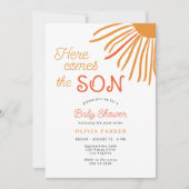 Hier komt de zoon retro boho zon jongen baby showe kaart (Voorkant)