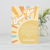 Hier komt de zoon retro boy baby shower bedankkaart (Staand voorkant)