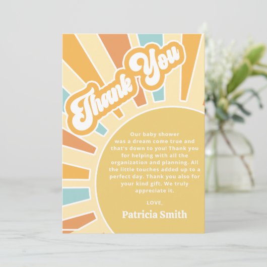 Hier komt de zoon retro boy baby shower bedankkaart (Staand voorkant)