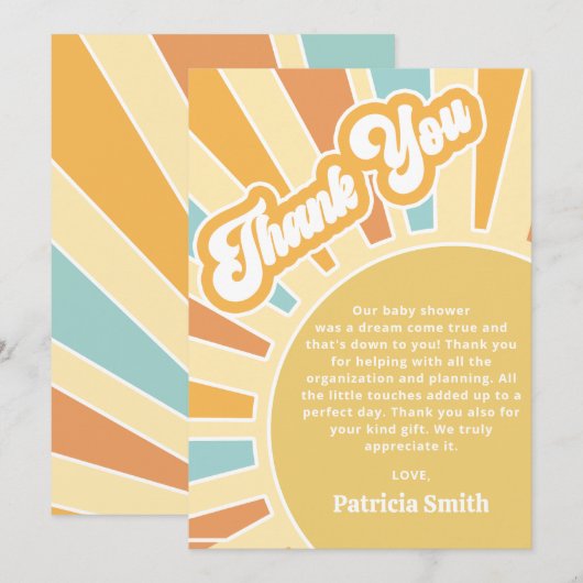 Hier komt de zoon retro boy baby shower bedankkaart (Voorkant / Achterkant)