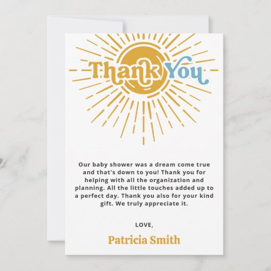 Hier komt de zoon retro boy baby shower bedankkaart (Voorkant)