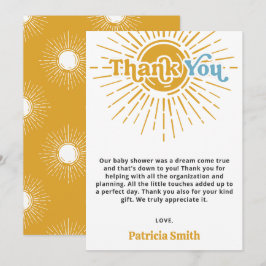 Hier komt de zoon retro boy baby shower bedankkaart