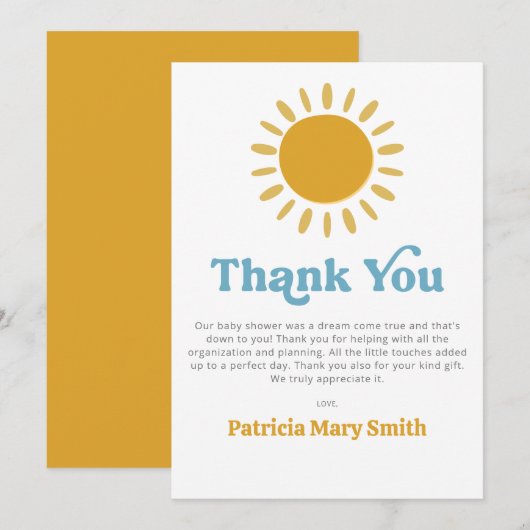 Hier komt de zoon retro boy baby shower bedankkaart (Voorkant / Achterkant)