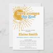 Hier komt de zoon retro boy baby shower kaart (Voorkant)