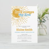 Hier komt de zoon retro boy baby shower kaart (Staand voorkant)