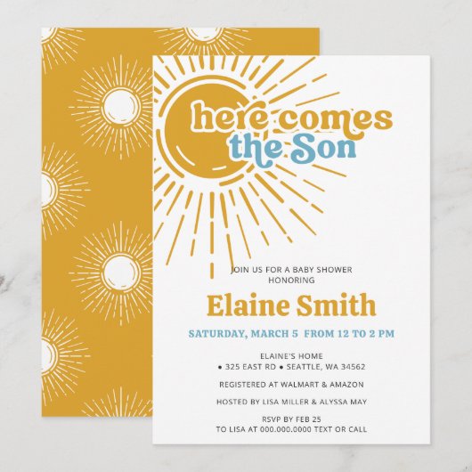 Hier komt de zoon retro boy baby shower kaart (Voorkant / Achterkant)