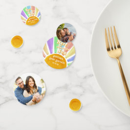 Hier komt de zoon Retro Boys Baby shower foto Confetti