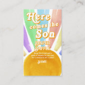 Hier komt de zoon Retro Boys Baby shower luier Informatiekaartje (Voorkant)