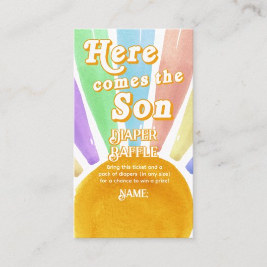 Hier komt de zoon Retro Boys Baby shower luier Informatiekaartje (Voorkant)