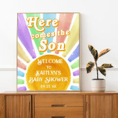 Hier komt de zoon Retro Boys Baby shower welkom Poster