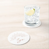 Hier komt de zoon ronde kartonnen onderzetter (Insitu)