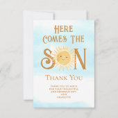 Hier komt de zoon Schattige Baby shower dank u Bedankkaart (Voorkant)