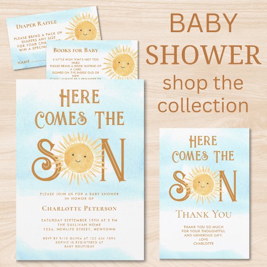 Hier komt de zoon Schattige Baby shower dank u Bedankkaart