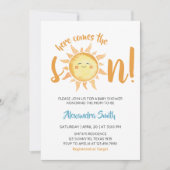 Hier komt de Zoon Schattige Zon Baby shower Kaart (Voorkant)