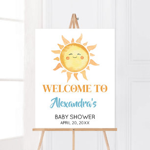 Hier komt de Zoon Schattige Zon Baby shower Welkom Poster