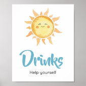 Hier komt de Zoon Schattigee Zon Baby shower Drink Poster (Voorkant)