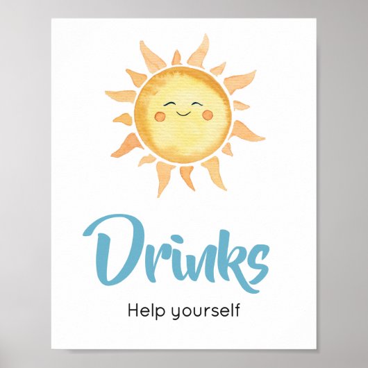 Hier komt de Zoon Schattigee Zon Baby shower Drink Poster (Voorkant)