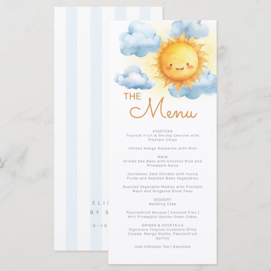 Hier Komt De Zoon Strepen Baby Shower Menu (Voorkant / Achterkant)
