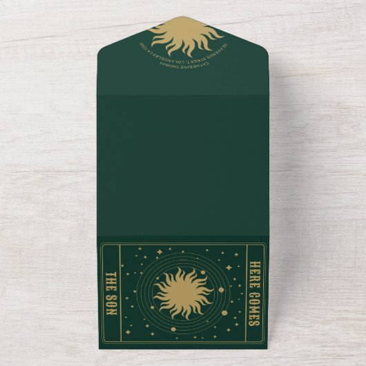 Hier komt de zoon | Sun Tarot Baby shower All In One Uitnodiging (Buitenkant)