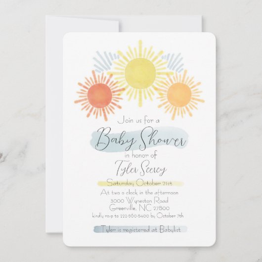 Hier komt de zoon | Sunshine Baby shower Uitnodige Kaart (Voorkant)