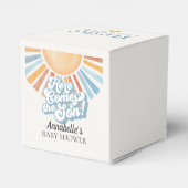 Hier komt de zoon Sunshine Boy Baby shower gunst Bedankdoosjes (Achterkant)