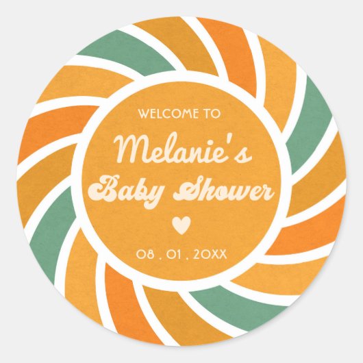 Hier komt de zoon Sunshine Groovy Leuke Retro Ronde Sticker (Voorkant)