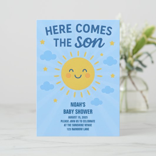 "Hier komt de zoon" Verticale Uitnodiging Kaart (Staand voorkant)