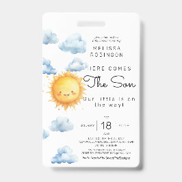 Hier komt de Zoon Watercolor Baby Boy Shower Badge