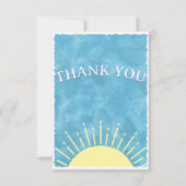 Hier komt de zoon Waterverf Baby shower gewoonte Bedankkaart (Voorkant)