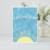 Hier komt de zoon Waterverf Baby shower gewoonte Bedankkaart (Staand voorkant)