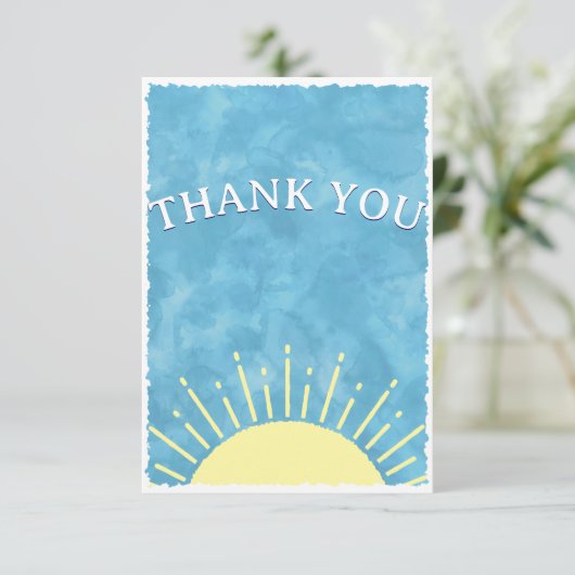 Hier komt de zoon Waterverf Baby shower gewoonte Bedankkaart (Staand voorkant)