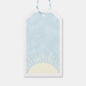 Hier komt de zoon Waterverf Baby shower gewoonte Cadeaulabel (Achterkant)