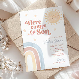 Hier Komt de Zoon Waterverf Boho Baby Shower Kaart