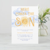 Hier Komt De Zoon Zon Wolken Baby Borrel Kaart (Staand voorkant)