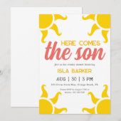 Hier komt de zoon zonneschijn baby shower uitnodig kaart (Voorkant / Achterkant)