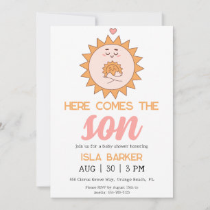 Hier komt de zoon zonneschijn baby shower uitnodig kaart