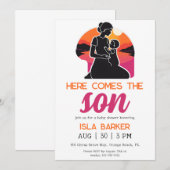 Hier komt de zoon zonneschijn baby shower uitnodig kaart (Voorkant / Achterkant)