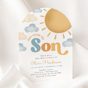 Hier komt de zoon Zonneschijn Baby Shower Uitnodig Kaart