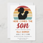 Hier komt de zoon zonneschijn baby shower uitnodig kaart (Voorkant)