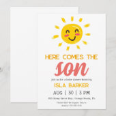 Hier komt de zoon zonneschijn baby shower uitnodig kaart (Voorkant / Achterkant)