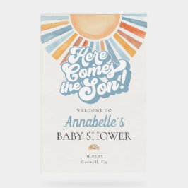 Hier komt de zoon zonneschijn Baby shower welkom Acryl Bord