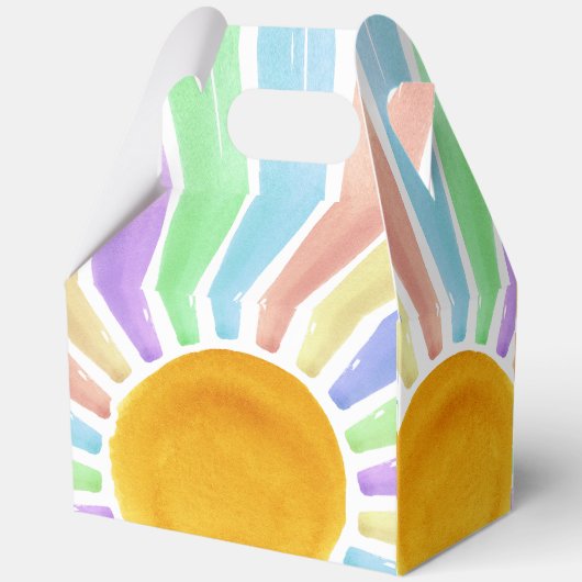 Hier komt die! Retro Boho Sun 1e verjaardag Bedankdoosjes (Achterkant)