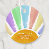 Hier komt die! Retro Boho Sun 1e verjaardag Bedankjes Labels (Achterkant)