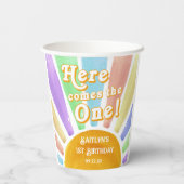Hier komt die! Retro Boho Sun 1e verjaardag Papieren Bekers (Achterkant)
