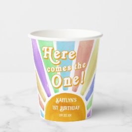 Hier komt die! Retro Boho Sun 1e verjaardag Papieren Bekers
